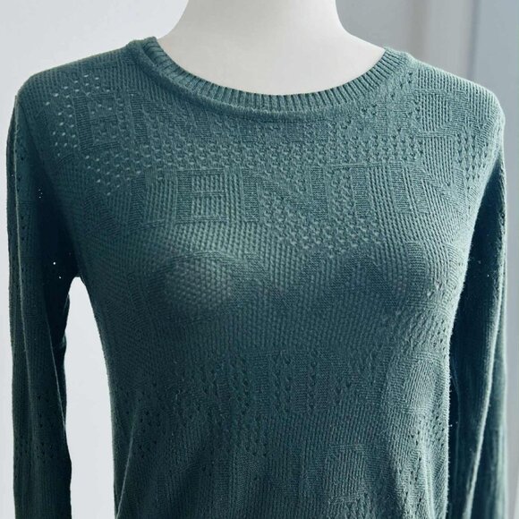 Valentino Sweaters - Valentino Forest Green Cotton Jacquard Knit Sweater with Surface Wear – US XS
